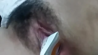 WebcamPornLive&period;com -  Asian Teen Fuck Herself with a Cream Tube out of reach of Webcam